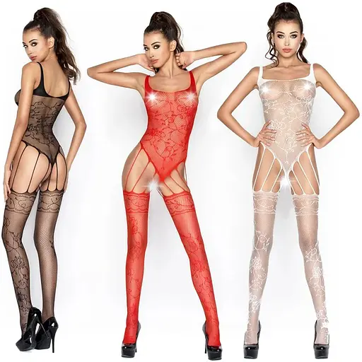 Бодистокинг Passion BS034 Black, комбинезон, имитация боди и чулок - фото 3