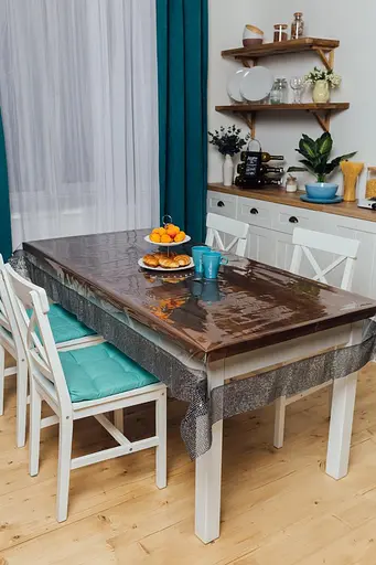 Скатертина силіконова з чорною стразовою стрічкою з камінцями подвійною 330х130 см - фото 7