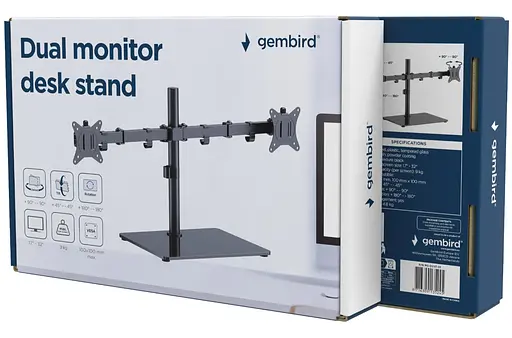 Кронштейн настільний ніжка для 2 моніторів Gembird MSD2ST01 17-32 дюйми Black - фото 2