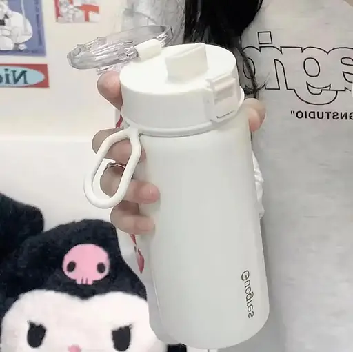 Термос бидон Gucgres из нержавеющей стали с сеткой заварником с двойными стенками белый 600 мл - фото 2