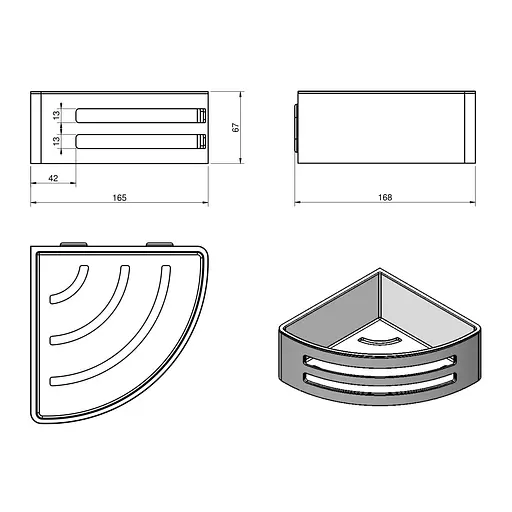Полочка угловая Volle Teo с пластиковой вставкой Graffit 15-88-756, Хром - фото 3
