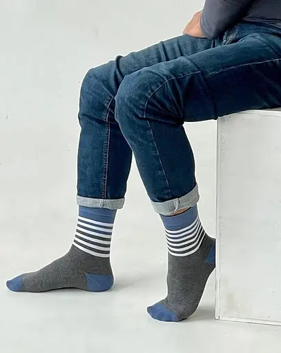 Носки с принтом полоски высокие бесшовные качественные ORGANIC cotton JILL ANTONY Серый, 44-45 - фото 1