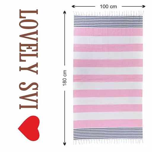 Рушник пештемаль Lovely Svi бавовняний, пляжний, хамам, spa - XХL 100x180 см Pink/Blue Stripes (7032025) - фото 5