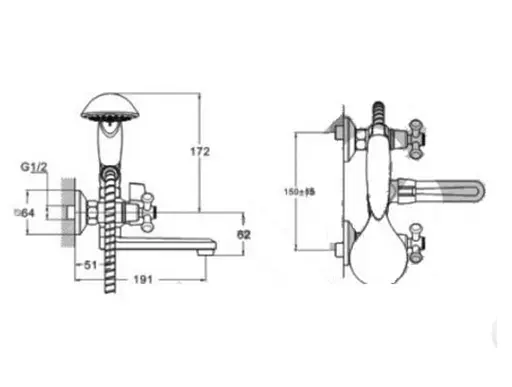 Змішувач для ванни Zegor DML3-A827 двохвентильний з душовим набором Хром 30412 - фото 2