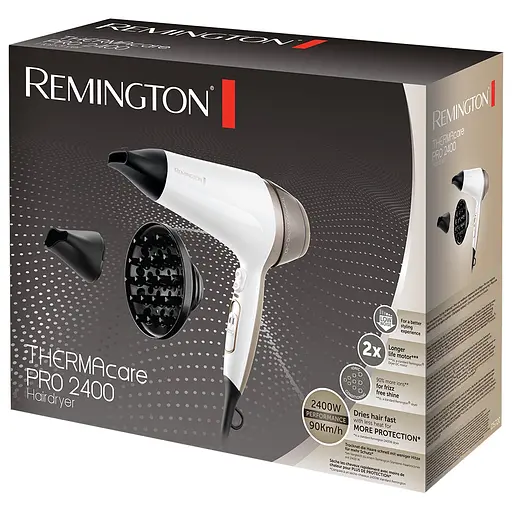 Фен Remington Thermacare Pro, 2200Вт, 3 режими, дифузор, іоніз-я, хол. обдув, турбо режим, біло-коричневий - фото 3