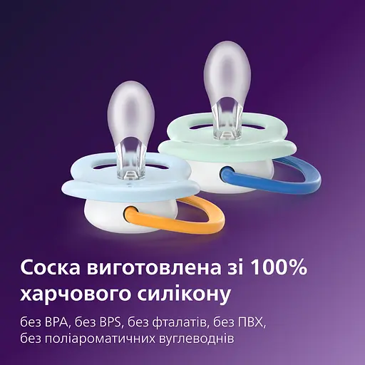 Пустышка Philips Avent Ultra Air 0-6 мес. 2 шт. желтая с голубым (SCF080/23) - фото 2