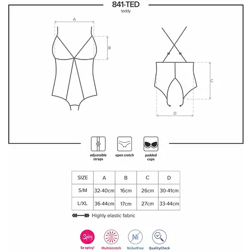 Сітчасте боді з відкритими сідницями Obsessive 841-TED-1 teddy L/XL, чорний - фото 7