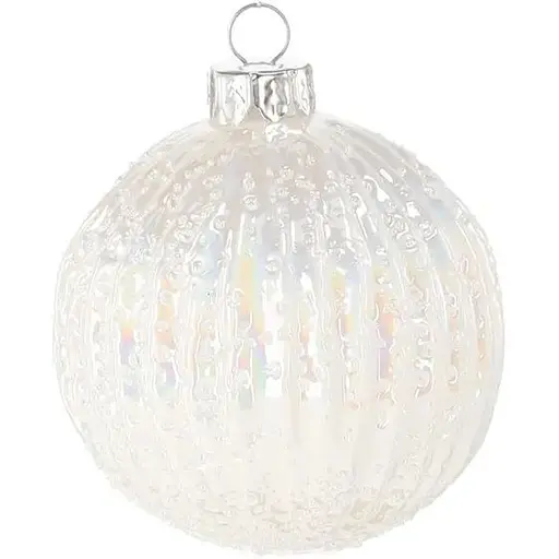 Елочное украшение Chomik стеклянное с вертикальным рельефом белый перламутр 8 см (BOZ4471)