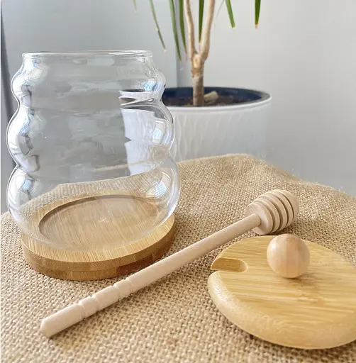 Медовница с бамбуковой крышкой на подставке 500 мл Прозрачный - фото 5