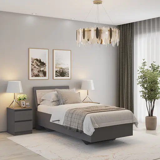 Ліжко односпальне MebelStar Б'янка Ламелі 90x200 см Антрацит/Аляска сірий (MBS-1430)