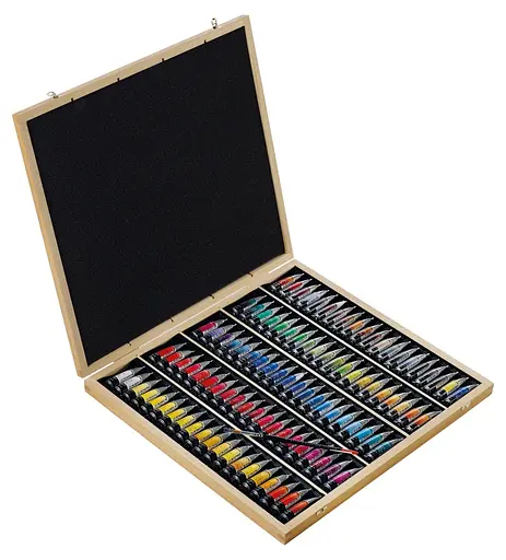 Подарочный набор акварельных красок Sennelier L'Aquarelle 98 цветов + 1 кисть 100 тюбиков 10 мл, дерево - 0,33 жидкой унции + 1 кисть