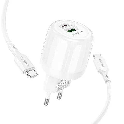 МЗП Borofone BA94A Lustrous PD30W+QC3.0 (1USB-A/1C) + кабель Type-C to Type-C White - фото 3