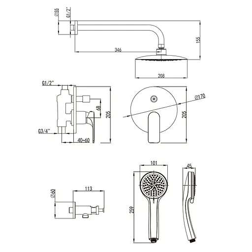 Душова система прихованого монтажу Imprese Bilina VR-50225, Хром - фото 2