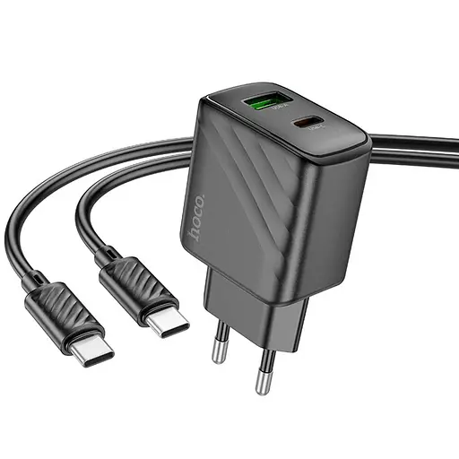 Мережевий зарядний пристрій Hoco CS23A Sunlight dual-port PD30W+QC3.0+cable (Type-C to Type-C) чорний - фото 2