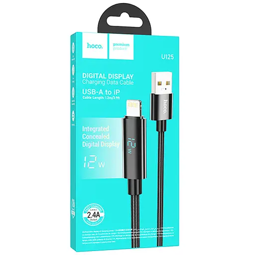 Дата кабель Hoco U125 Benefit 2.4A USB to Lightning with display (1.2m) Black - фото 6