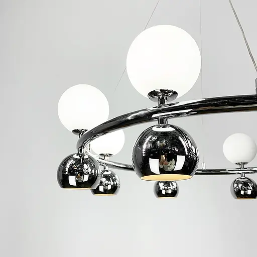 Подвесная серебряная кольцевая люстра с плафонами Line.F MJ 108/8 - фото 8