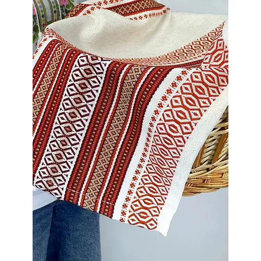 Комплект Великодній кошик Галичина з лляним рушником 70х45 см Промінь червоний та свічкою  - фото 2