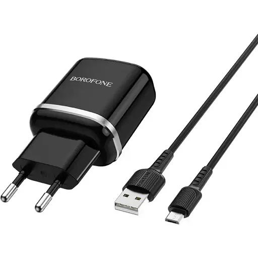 Зарядний пристрій Borofone BA36A USB QC 18W чорний + кабель USB to MicroUSB - фото 1