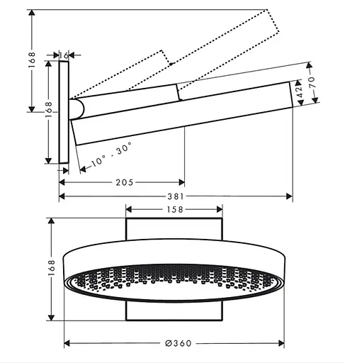 Верхний душ Hansgrohe Rainfinity 360 1jet Matt Black 26230670, Черный матовый - фото 2