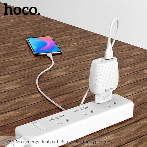 Адаптер сетевой HOCO Type-C Cable Max energy C78A 2 выхода белый - фото 4