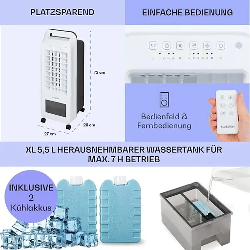 Охолоджувач повітря Klarstein Cooler Rush 3-в-1 132 м³/год (10035824) - фото 3