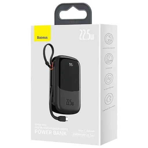Зовнішній акумулятор з дисплеєм Baseus Qpow Pro 20000 mAh 22.5 W Type-C Edition PPQD060301 чорний - фото 3