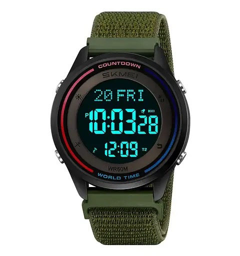Годинник чоловічий наручний спортивний Skmei 2412 з нейлоновим ремінцем на липучці (Зелений) - фото 3