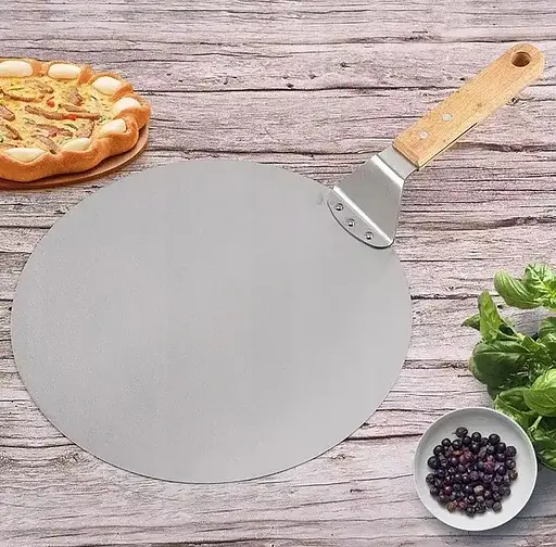 Лопатка для пиццы подставка Ø30.5 см из нержавеющей стали с деревянной ручкой, Kitchen Master 86534 - фото 6