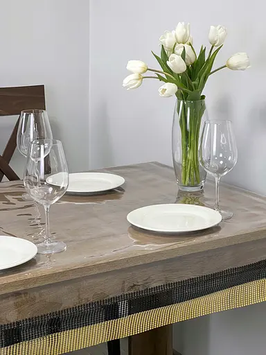 Скатертина силіконова з чорно-золотою стразовою стрічкою 200х160 см - фото 10