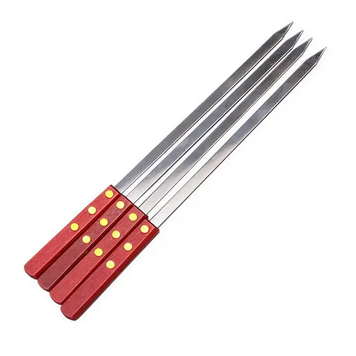 Набір шампурів Yiwu 4 штук із нержавіючої сталі з дерев'яною ручкою 53.5х1 см для багаття мангала кемпінгу для барбекю BQ-20 - фото 1