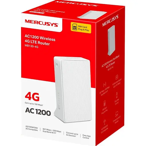Маршрутизатор Mercusys MB130-4G AC1200, 4G/LTE, 1xFE LAN, 1xFE WAN (MB130-4G) - фото 3