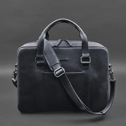 Шкіряна сумка для ноутбука та документів синя Crazy Horse - фото 5