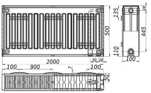 Радіатор сталевий панельний Kalite 22 низ/справа 500x2000 (без INNER) 000023248, Білий - фото 4
