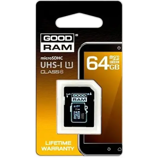 Карта пам'яті Goodram microSDXC 64GB UHS-I class 10+SD adapter (SDU64GXCUHS1AGRR10) - фото 1