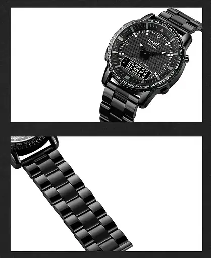 Чоловічий наручний годинник Skmei 1898 (Чорний з чорним табло) - фото 9