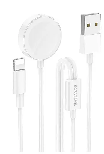 Кабель зарядный Borofone BQ22, 2-в-1 USB to Lightning/iWatch Qi 120 см белый - фото 1