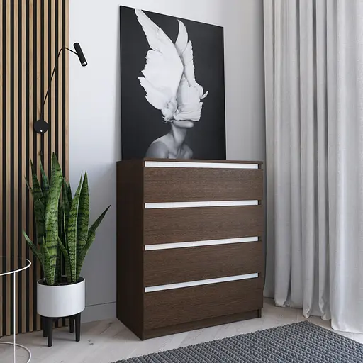 Комод Vays R-4 Венге Темний-Білі планки, на 4 шухляди без ручок, ЛДСП 80×40×98 см - для дому, офісу, вітальні, спальні