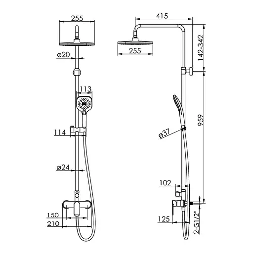 Душова система хром Imprese Bila Desne T-15262SQ, Хром - фото 2