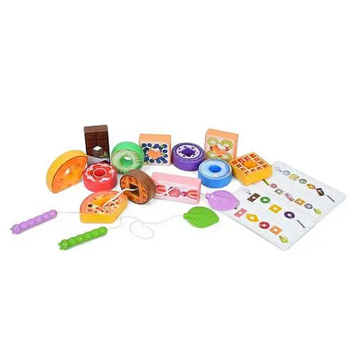 Детская игрушка "Шнуровка: Сладости" Bambi M10D 12 продуктов, 2 веревки, 6 карт - фото 2