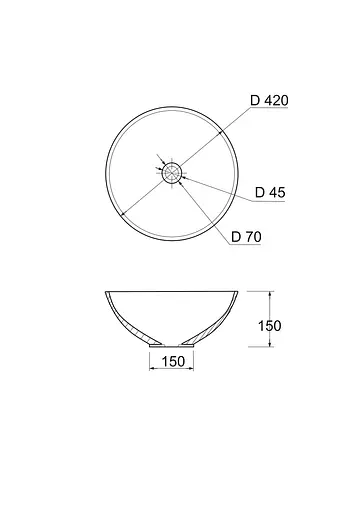 Раковина Adamant умывальник KREIS искусственный камень круглый без предотвращения для смесителя и перелива 420х150мм накладной белый - фото 8