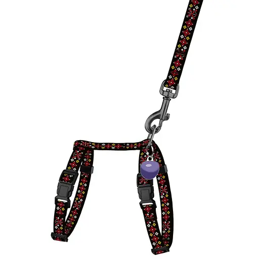 Шлея з повідцем для котів та дрібних собак Барксі Urban патріотична розмір XS Вишиванка чорна