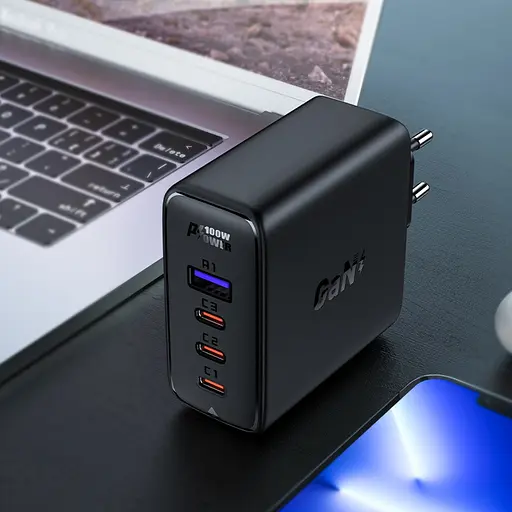 Зарядний пристрій Acefast A37 USB/3 Type-C QC PD 100W чорний + кабель Type-C to Type-C - фото 4