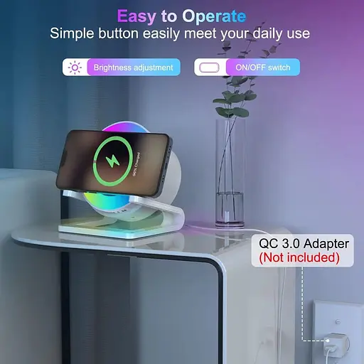 Нічник з Bluetooth-динаміком, 5 режимами освітлення і бездротовим зарядним пристроєм - фото 2