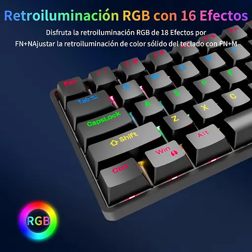 Механічна клавіатура BNFU, 61 багатокольорова RGB-клавіша зі світлодіодним підсвічуванням, міні-офісна клавіатура для Window - фото 4