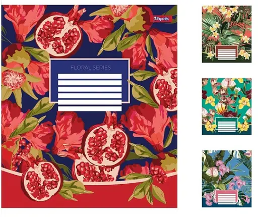 Зошити учнівські 60 аркушів клітинка 1В Floral series, зошит для записів 10 шт. в упаковці 766464