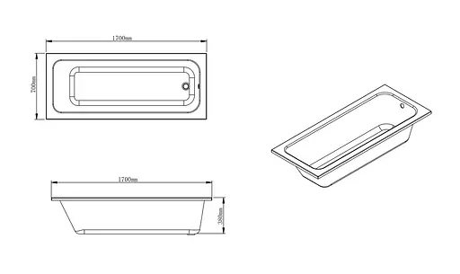 Ванна акриловая VB Amata 170x70 встраиваемая VB-070817 Белый - фото 2