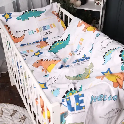 Простыня MirSon Бязь 17-0697 Colorful Dinosaurs 180x220 см белая с принтом (2200010458992) - фото 2