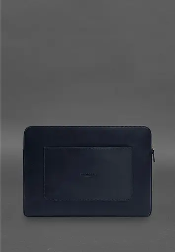 Кожаный чехол BlankNote для ноутбука на молнии с хлястиком и карманом Синий - фото 4