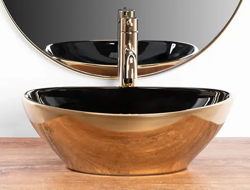 Умивальник Rea Sofia накладний чорно золотий глянець REA-U4527, Золотий - фото 5