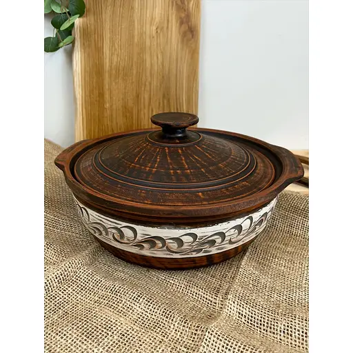 Сковорода з ручками керамічна (глиняна) різьблена №7 3 л